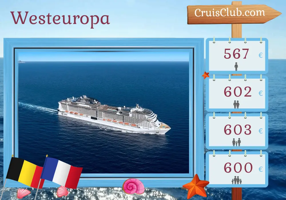 Kreuzfahrt im Westeuropa ab Southampton an Bord des MSC Virtuosa Schiffes mit Besuchen in Belgien und Frankreich für 4 Tage