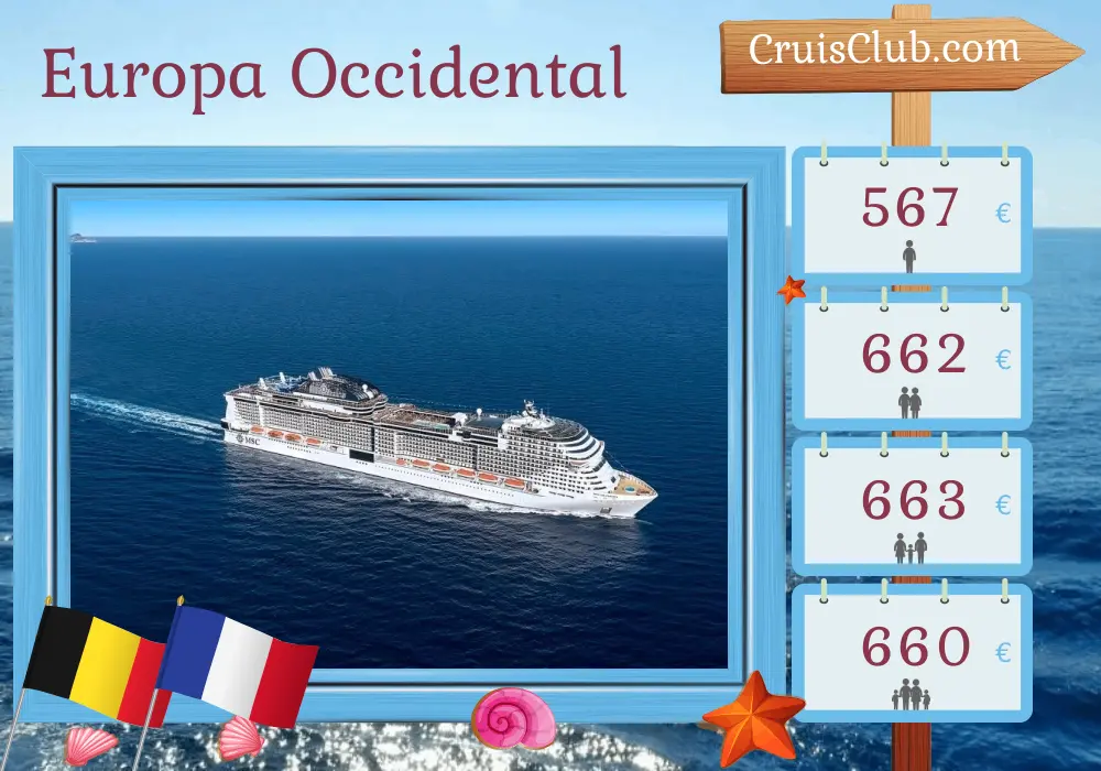 Crucero por Europa Occidental desde Southampton a bordo del MSC Virtuosa con visitas a Bélgica y Francia por 4 días
