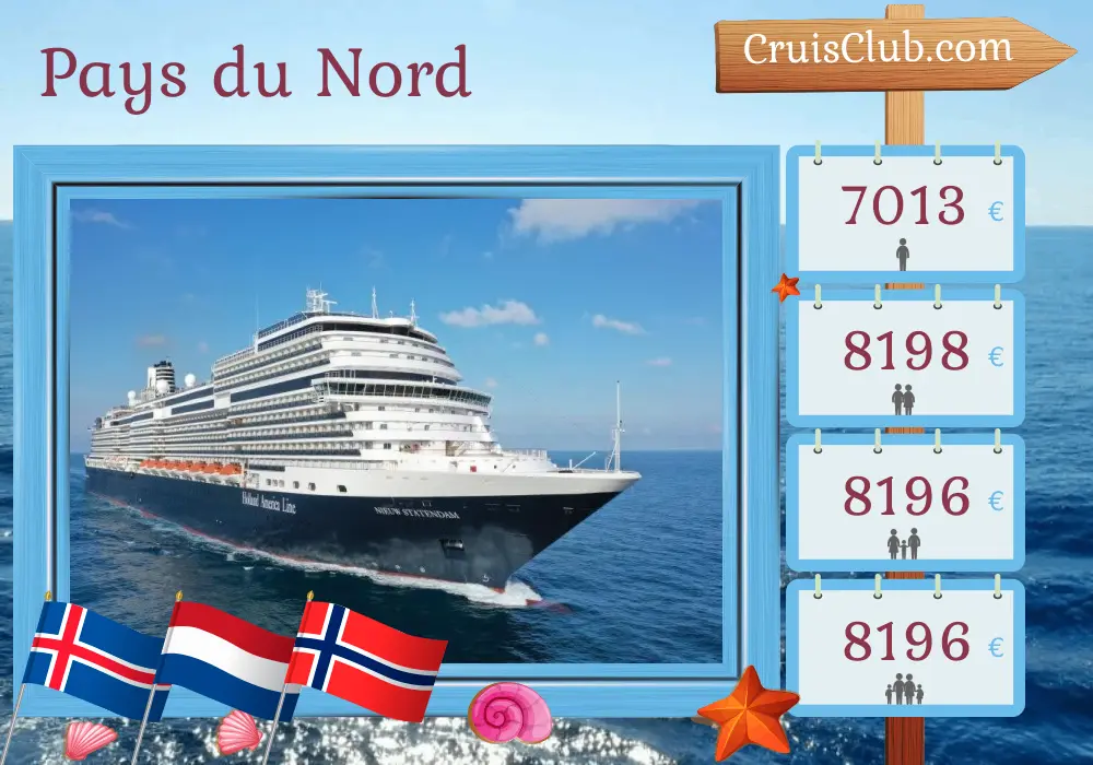 Croisière dans le Nordland de Reykjavik à Amsterdam à bord du navire Nieuw Statendam avec des visites en Islande, aux Pays-Bas et en Norvège pendant 25 jours