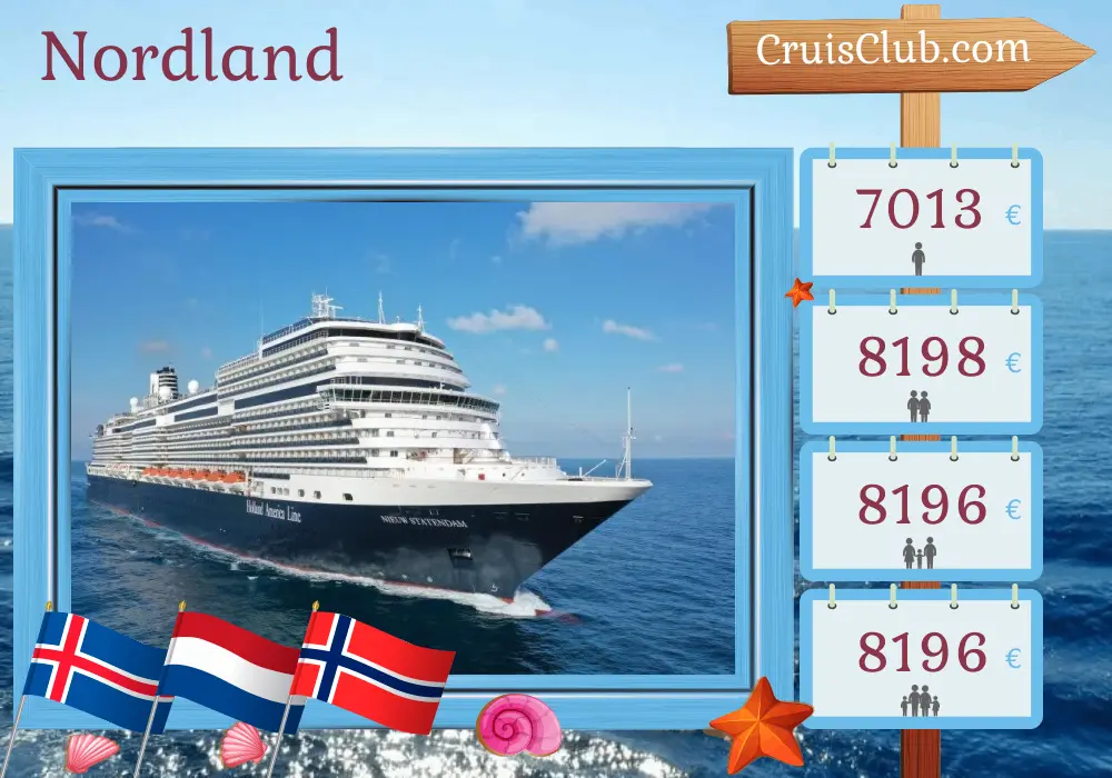 Crucero por el Norte desde Reykjavik a Ámsterdam a bordo del barco Nieuw Statendam con visitas a Islandia, Países Bajos y Noruega durante 25 días