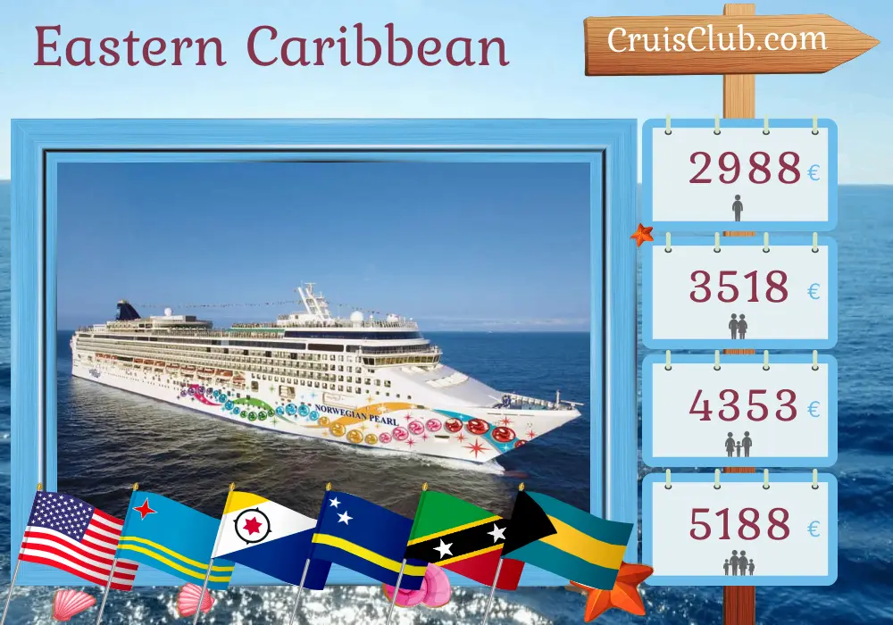 Kreuzfahrt in der östlichen Karibik ab Miami auf der Norwegian Pearl mit Besuchen in den USA, der Dominikanischen Republik, Aruba, Curaçao, St. Kitts und Nevis, Puerto Rico und den Bahamas, 13 Tage lang