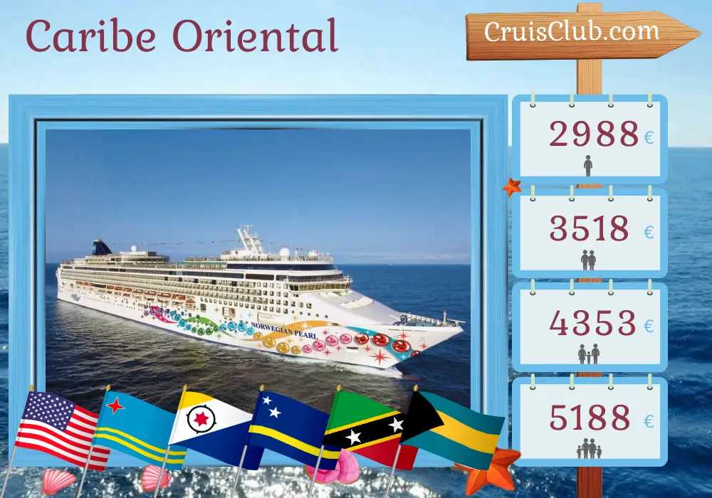 Crucero por el Caribe Oriental desde Miami a bordo del barco Norwegian Pearl con visitas a Estados Unidos, República Dominicana, Aruba, Curaçao, San Cristóbal y Nieves, Puerto Rico y Bahamas durante 13 días