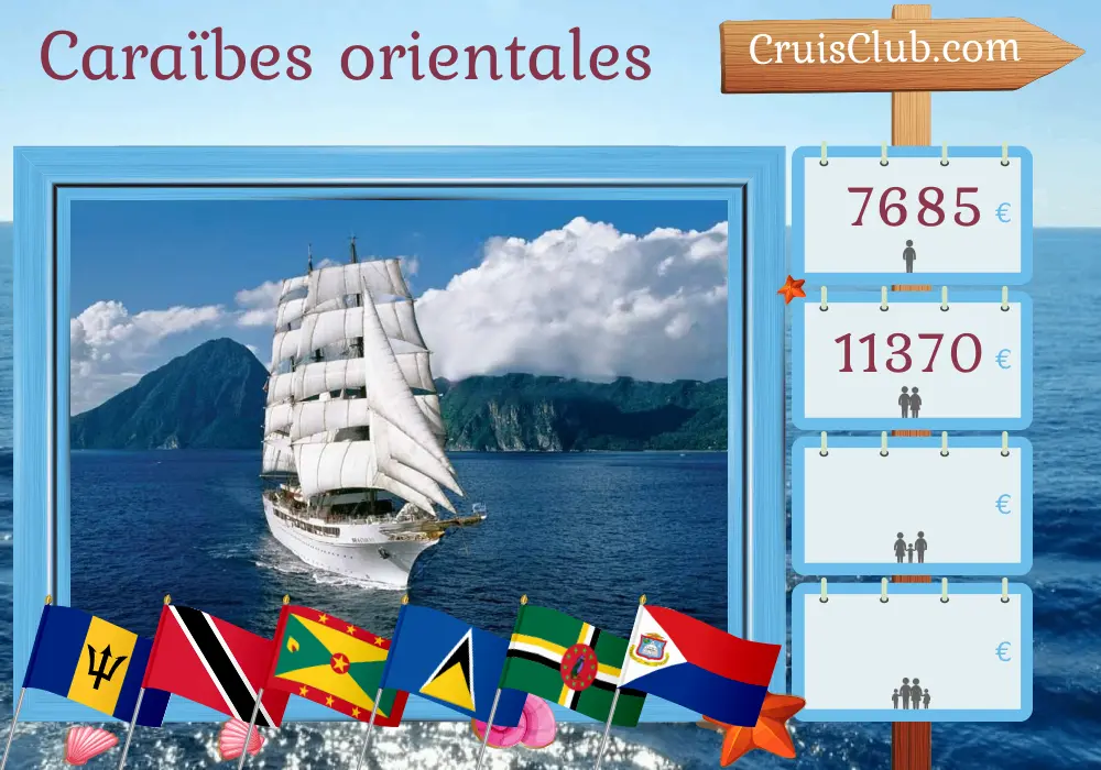 Croisière dans les Caraïbes orientales de Bridgetown à Philipsburg à bord du bateau Sea Cloud II avec visites à la Barbade, Trinidad et Tobago, la Grenade, Saint-Vincent et les Grenadines, Sainte-Lucie, la Dominique et Saint-Barthélemy pendant 11 jours