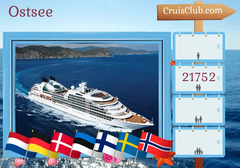 Kreuzfahrt in der Ostsee von Amsterdam nach Greenwich an Bord des Schiffes Seabourn Quest mit Besuchen in den Niederlanden, Deutschland, Dänemark, Polen, Estland, Finnland, Schweden und Norwegen für 23 Tage