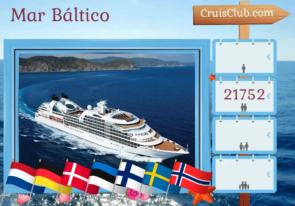 Crucero por el Mar Báltico desde Ámsterdam a Greenwich a bordo del barco Seabourn Quest con visitas a los Países Bajos, Alemania, Dinamarca, Polonia, Estonia, Finlandia, Suecia y Noruega durante 23 días