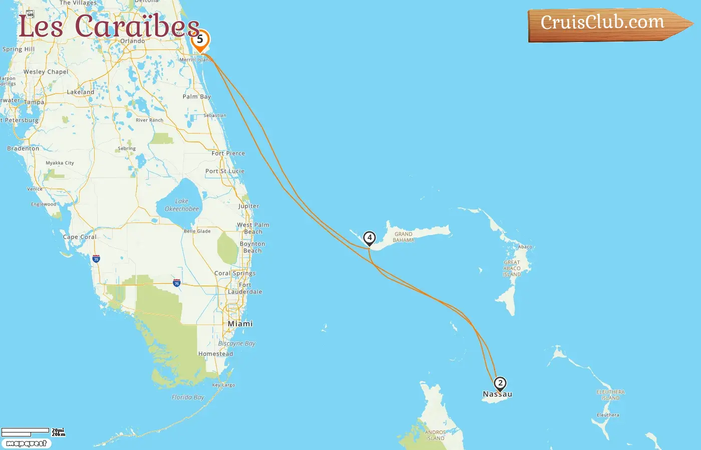 Croisière dans les Caraïbes au départ de Port Canaveral / Orlando à bord du navire Carnival Glory avec escales aux États-Unis et aux Bahamas pendant 5 jours
