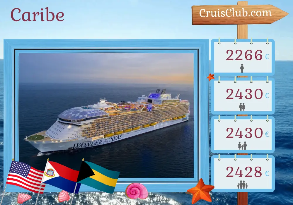 Cruzeiro no Caribe saindo de Port Canaveral / Orlando a bordo do navio Wonder of the Seas com visitas aos EUA, Porto Rico e Bahamas por 8 dias