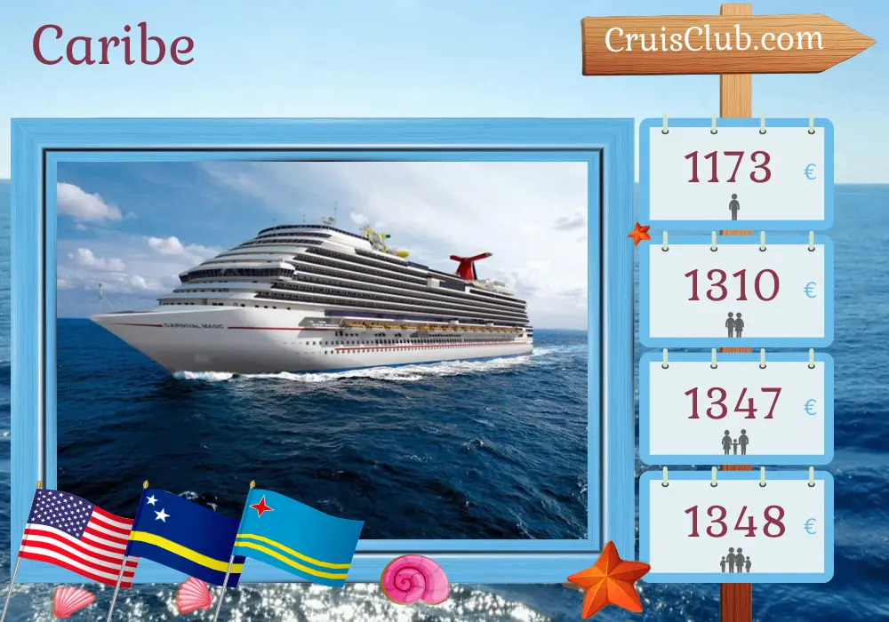 Cruzeiro no Caribe a partir de Miami à bordo do navio Carnival Magic com visitas aos Estados Unidos, Curaçao, Aruba e República Dominicana por 9 dias