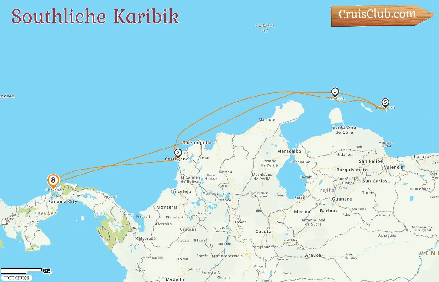 Kreuzfahrt in der südlichen Karibik ab Köln an Bord des Schiffes Rhapsody of the Seas mit Besuchen in Panama, Kolumbien und Aruba für 8 Tage