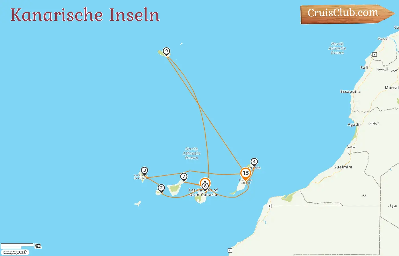 Kreuzfahrt in den Kanarischen Inseln von Las Palmas nach Puerto del Rosario an Bord des Schiffes AIDAsol mit Stopps in Spanien für 13 Tage