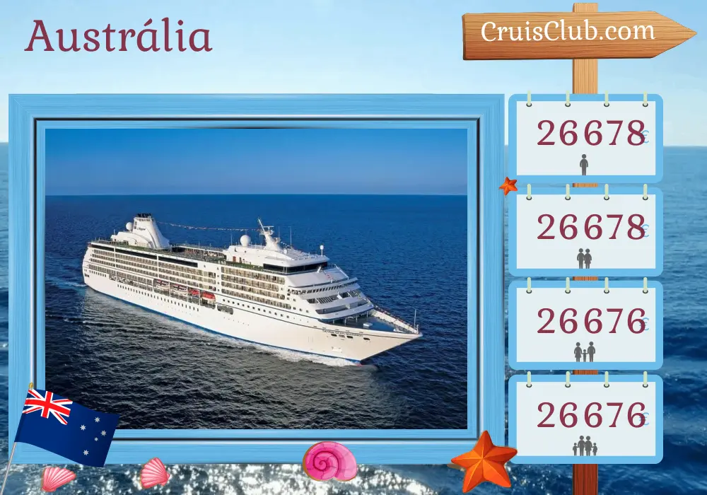 Cruzeiro na Austrália de Sydney a Benoa a bordo do navio Seven Seas Mariner com visitas à Austrália e Indonésia por 15 dias