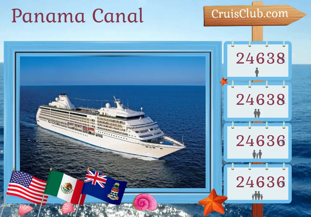 Cruise in the Panama Canal from San Francisco to Miami aboard Seven Seas Mariner ship with visits to USA, Mexico, Guatemala, Nicaragua, Costa Rica, Panama, Colombia, and Cayman Islands for 19 days