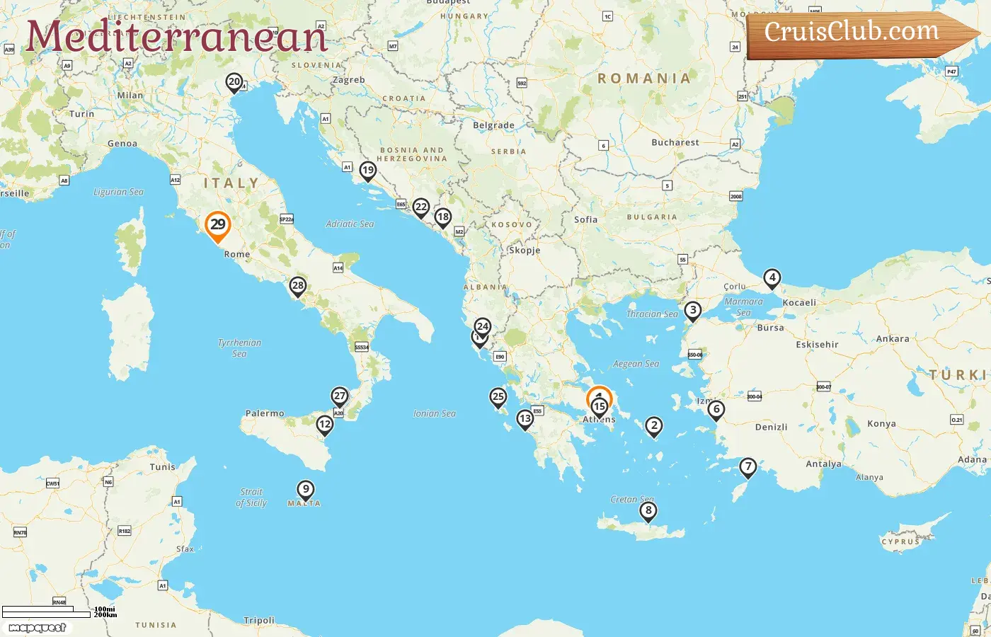 Cruise in the Mediterranean from Piraeus to Civitavecchia aboard Nieuw Statendam ship with visits to Greece, Turkey, Malta, Italy, Montenegro, Croatia, and Albania for 29 days