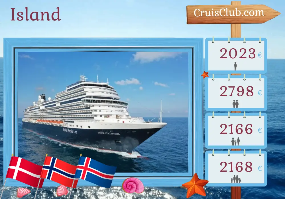 Kreuzfahrt in Island von Kopenhagen nach Reykjavik an Bord des Schiffes Nieuw Statendam mit Besuchen in Dänemark, Norwegen und Island für 8 Tage