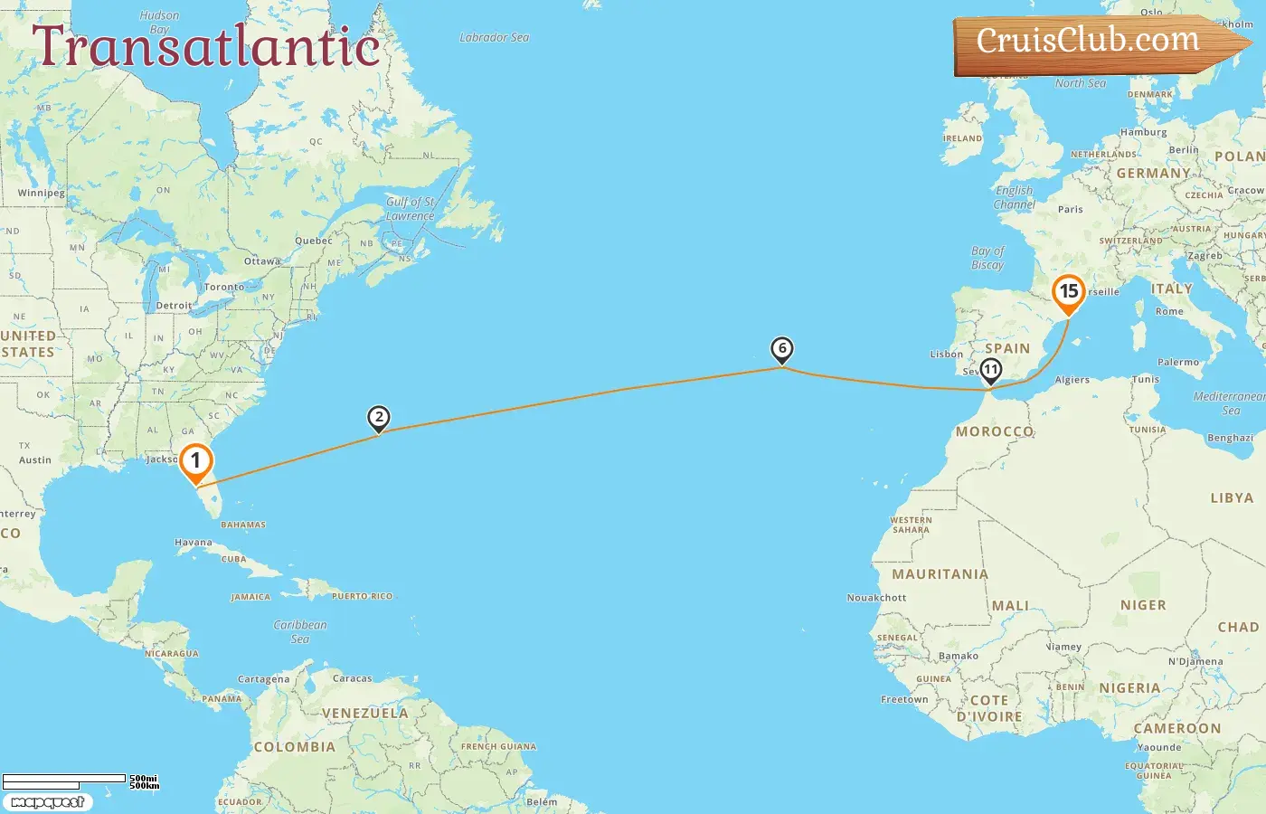 Cruise in the Transatlantic from Tampa to Barcelona aboard Celebrity Constellation ship with visits to USA, Bermuda, Portugal, Gibraltar, and Spain for 15 days