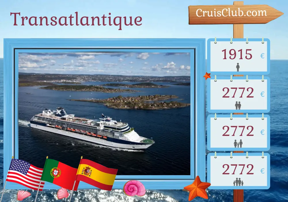 Croisière transatlantique de Tampa à Barcelone à bord du navire Celebrity Constellation avec des visites aux États-Unis, aux Bermudes, au Portugal, à Gibraltar et en Espagne pendant 15 jours