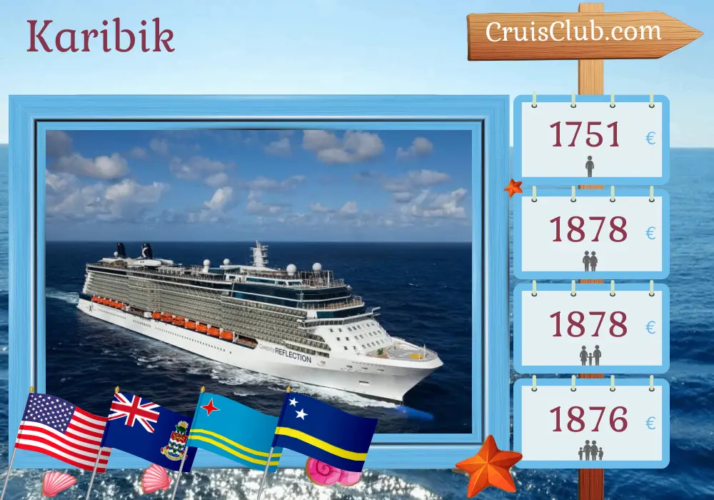 Kreuzfahrt in der Karibik von Fort Lauderdale an Bord des Celebrity Reflection-Schiffs mit Stopps in den USA, auf den Cayman-Inseln, Aruba und Curaçao für 9 Tage