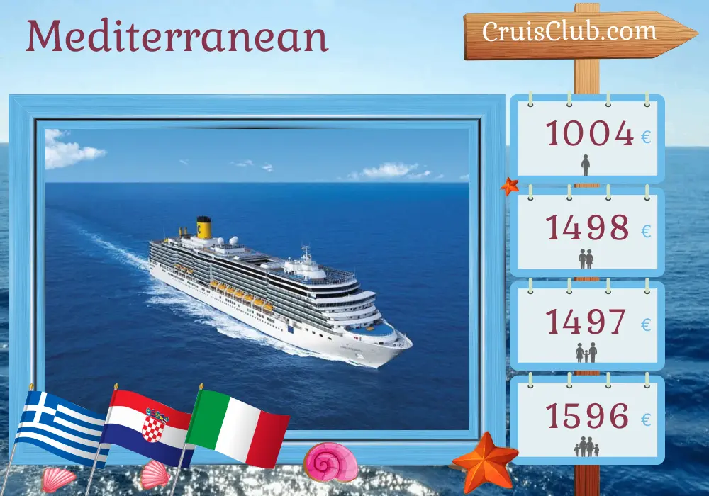 Cruise in the Mediterranean from Istanbul to Trieste aboard Costa Deliziosa ship with visits to Turkey, Greece, Croatia, and Italy for 8 days