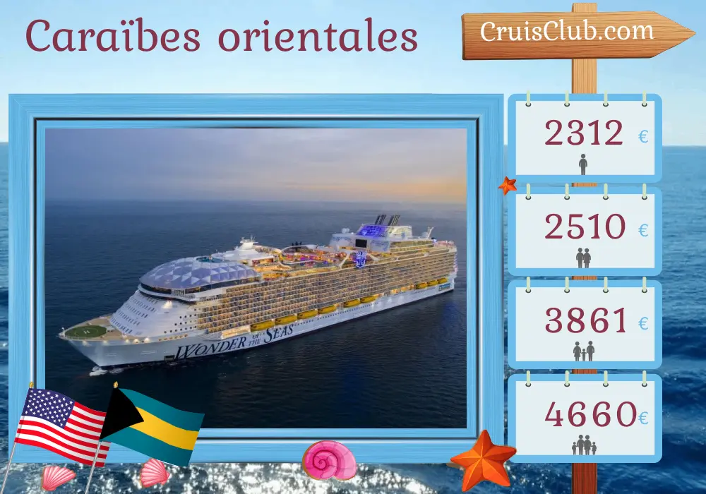 Croisière dans les Caraïbes de l`Est au départ de Port Canaveral / Orlando à bord du navire Wonder of the Seas avec escales aux États-Unis, aux Bahamas, à Porto Rico, en République dominicaine et à Haïti pendant 8 jours