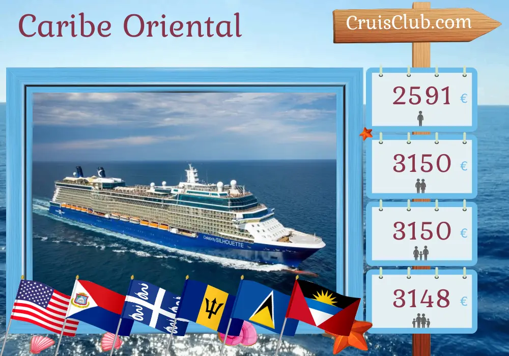 Cruzeiro no Caribe Oriental saindo de Fort Lauderdale a bordo do navio Celebrity Silhouette com visitas aos Estados Unidos, Martinica, Barbados e Santa Lúcia por 11 dias