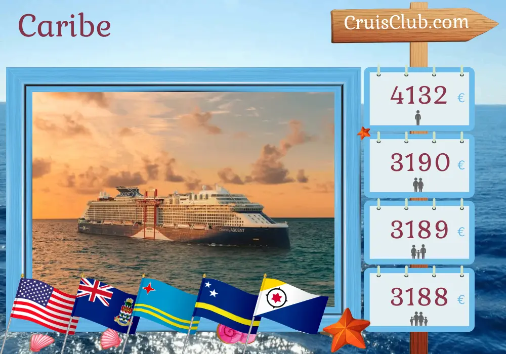 Cruzeiro no Caribe a partir de Fort Lauderdale a bordo do navio Celebrity Ascent com visitas aos Estados Unidos, Ilhas Cayman, Aruba e Curaçao por 10 dias