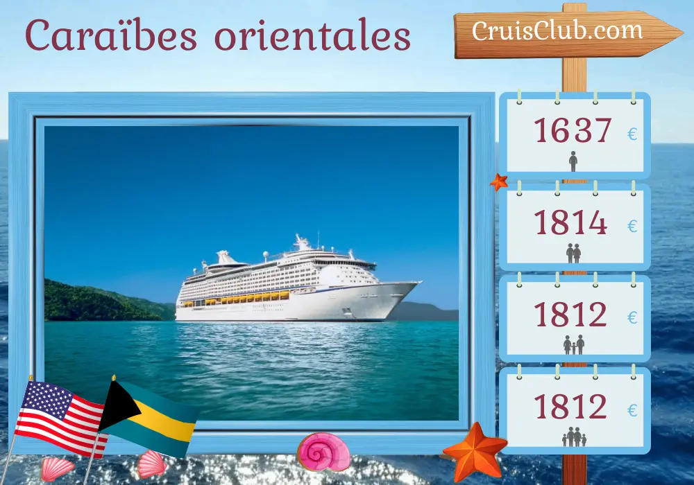 Croisière dans les Caraïbes de l`Est depuis Port Canaveral / Orlando à bord du navire Adventure of the Seas avec des escales aux États-Unis, à Porto Rico et aux Bahamas pendant 9 jours