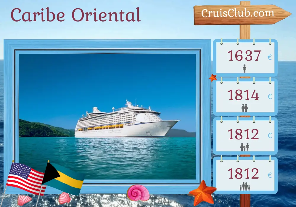 Cruzeiro no Caribe Oriental saindo de Port Canaveral / Orlando a bordo do navio Adventure of the Seas com visitas aos EUA, Porto Rico e Bahamas por 9 dias