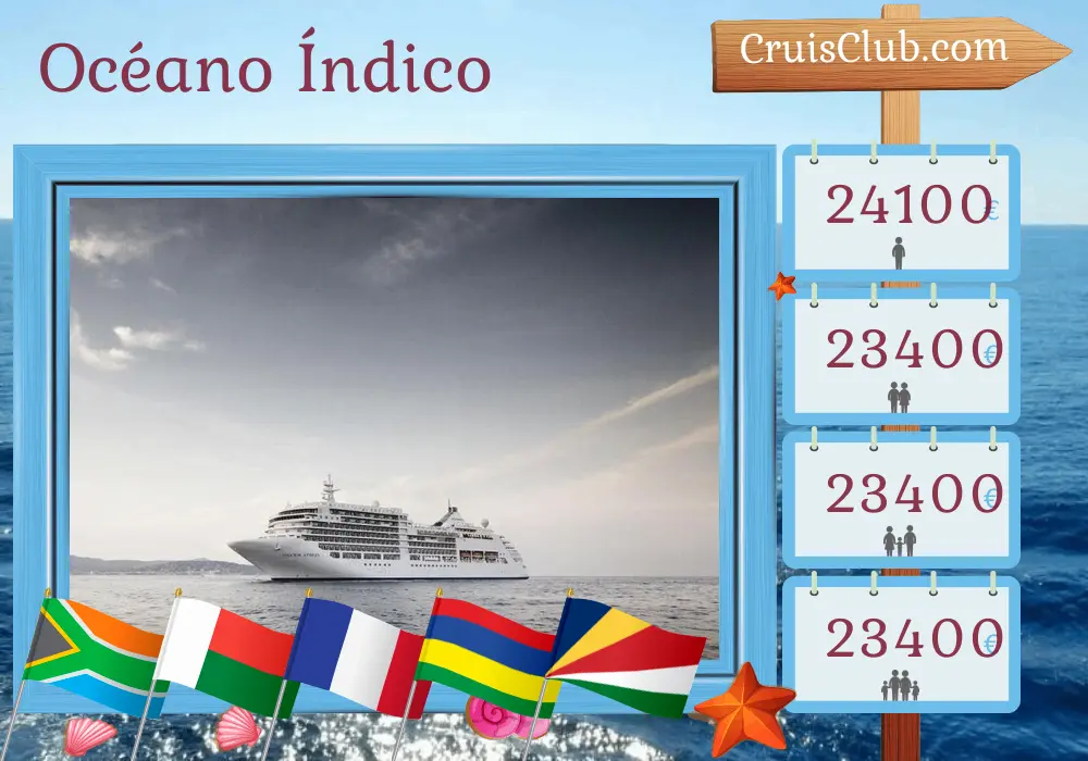 Crucero en el océano Índico desde Ciudad del Cabo a Mahé a bordo del barco Silver Spirit con visitas a Sudáfrica, Madagascar, Francia, Mauricio y Seychelles durante 16 días