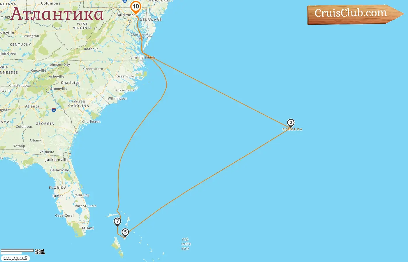 Круиз в Атлантике из Балтимора на борту судна Vision of the Seas с посещениями США, Бермудских островов и Багам на 10 дней