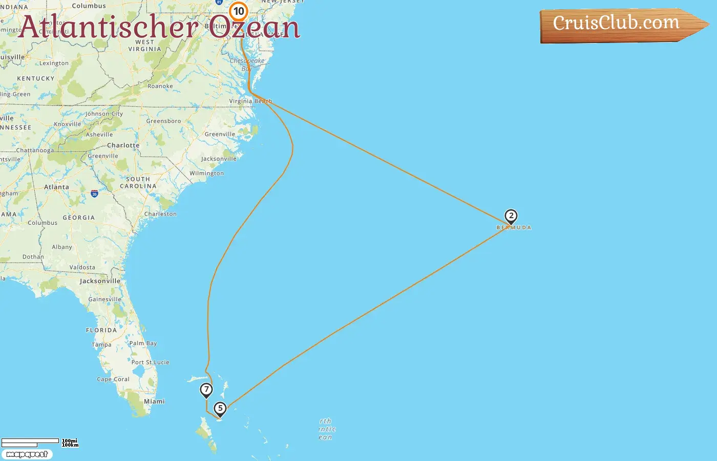 Kreuzfahrt im Atlantik ab Baltimore an Bord des Schiffes Vision of the Seas mit Besuchen in den USA, Bermuda und den Bahamas für 10 Tage