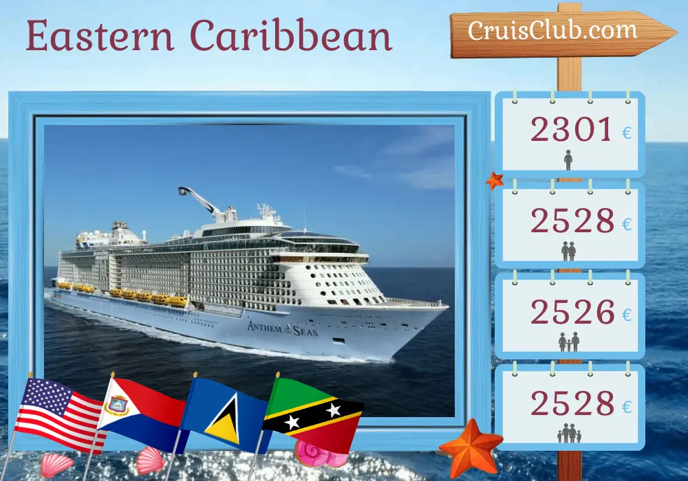 Kreuzfahrt in der östlichen Karibik ab Cape Liberty / New York an Bord des Schiffes Anthem of the Seas mit Besuchen in den USA, St. Lucia und St. Kitts und Nevis für 12 Tage