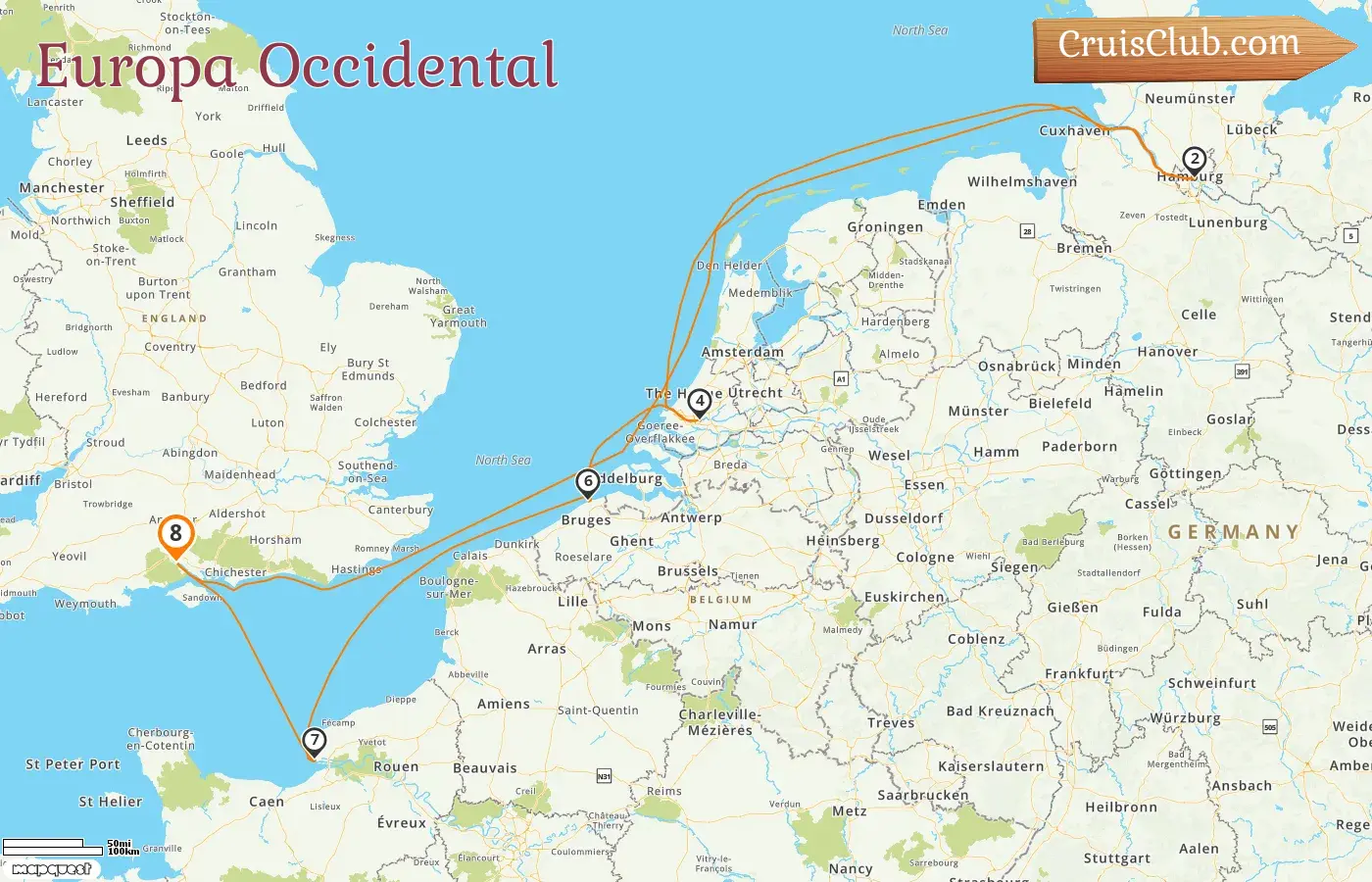 Cruce por Europa Occidental desde Southampton a bordo del barco MSC Preziosa con visitas a Alemania, Países Bajos, Bélgica y Francia durante 8 días