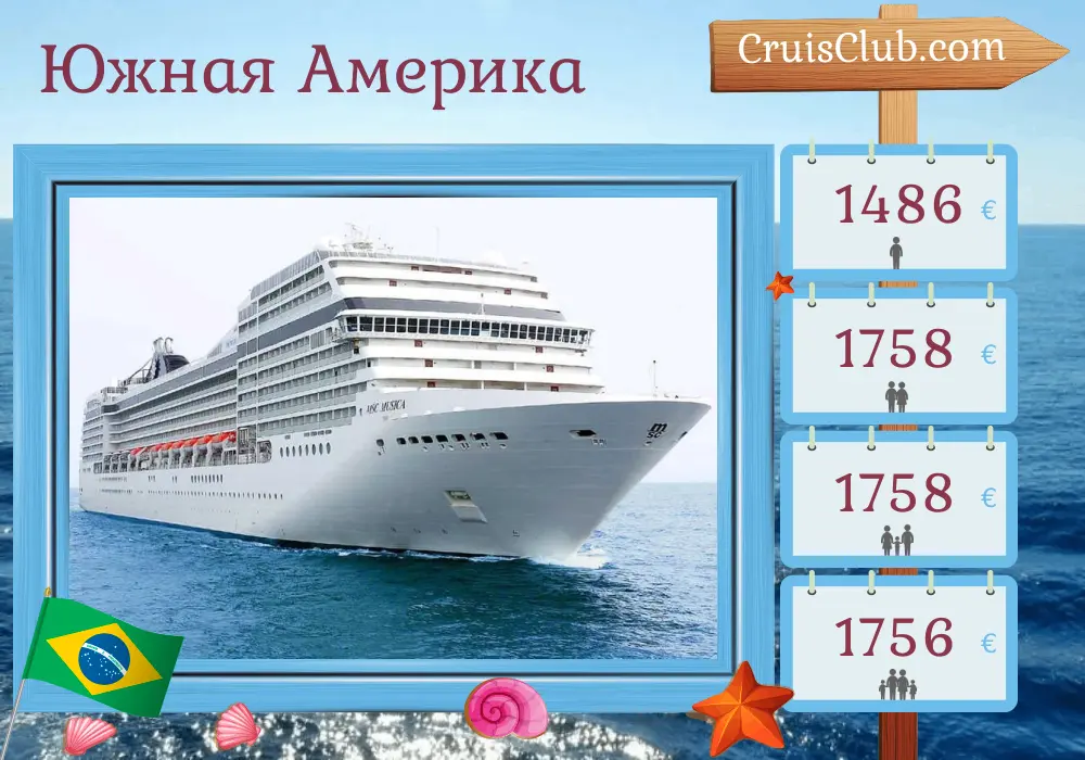 Круиз по Южной Америке из Буэнос-Айреса на судне MSC Musica с посещением Аргентины, Уругвая и Бразилии на 9 дней