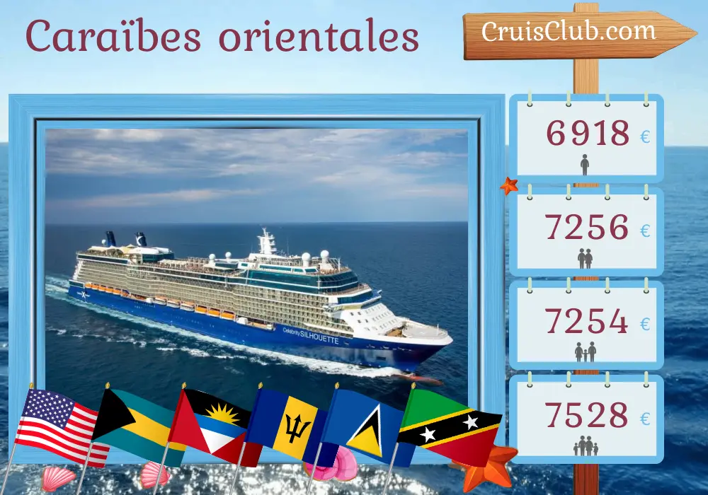 Croisière dans les Caraïbes de l`Est au départ de Fort Lauderdale à bord du navire Celebrity Silhouette avec escales aux États-Unis, aux Bahamas, à la Barbade, à Sainte-Lucie, à Saint-Christophe-et-Niévès, à Porto Rico et en République dominicaine pendant 12 jours