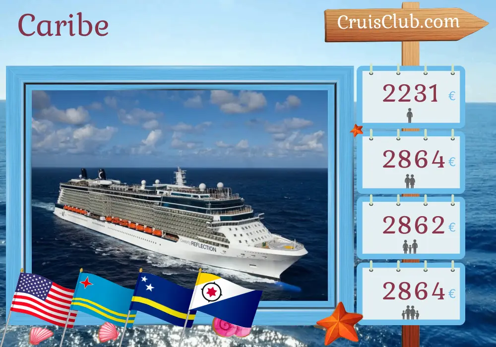 Cruzeiro no Caribe a partir de Fort Lauderdale a bordo do navio Celebrity Reflection com visitas aos EUA, Aruba e Curaçao por 9 dias