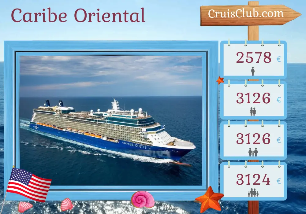 Cruzeiro no Caribe Oriental a partir de Fort Lauderdale a bordo do navio Celebrity Silhouette, com visitas aos Estados Unidos, Dominica, Barbados e Santa Lúcia por 11 dias