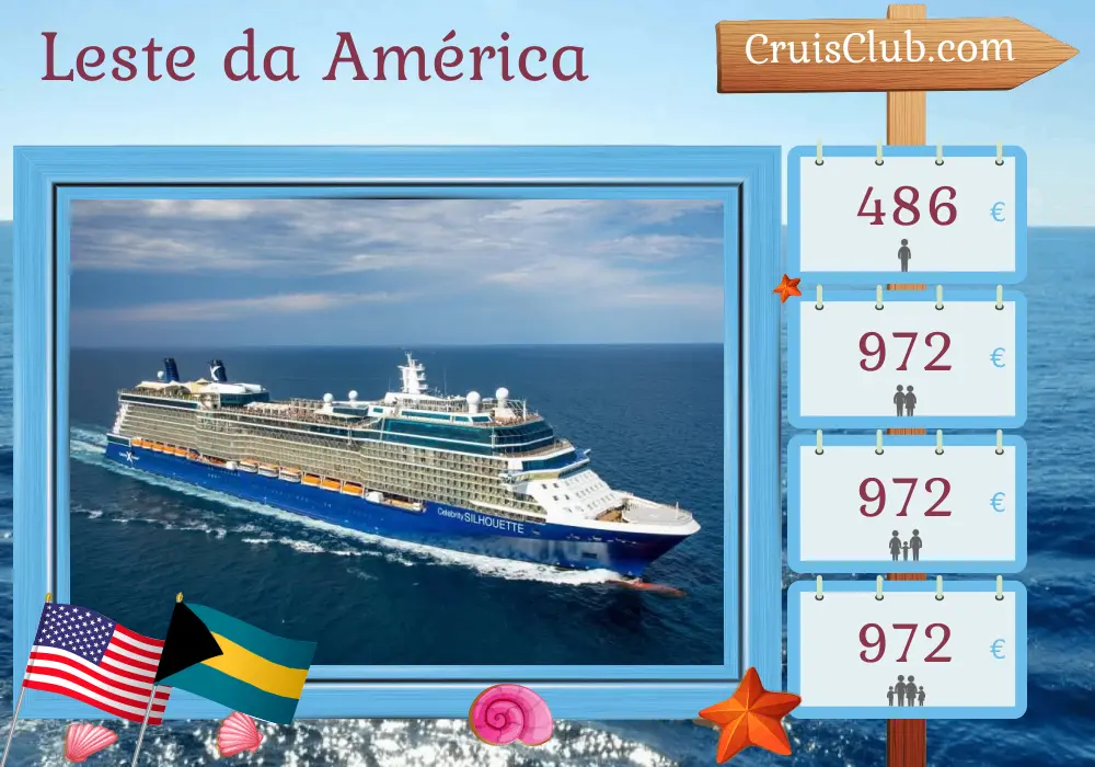 Cruzeiro na América Oriental a partir de Fort Lauderdale a bordo do navio Celebrity Silhouette com visitas aos EUA e Bahamas por 5 dias