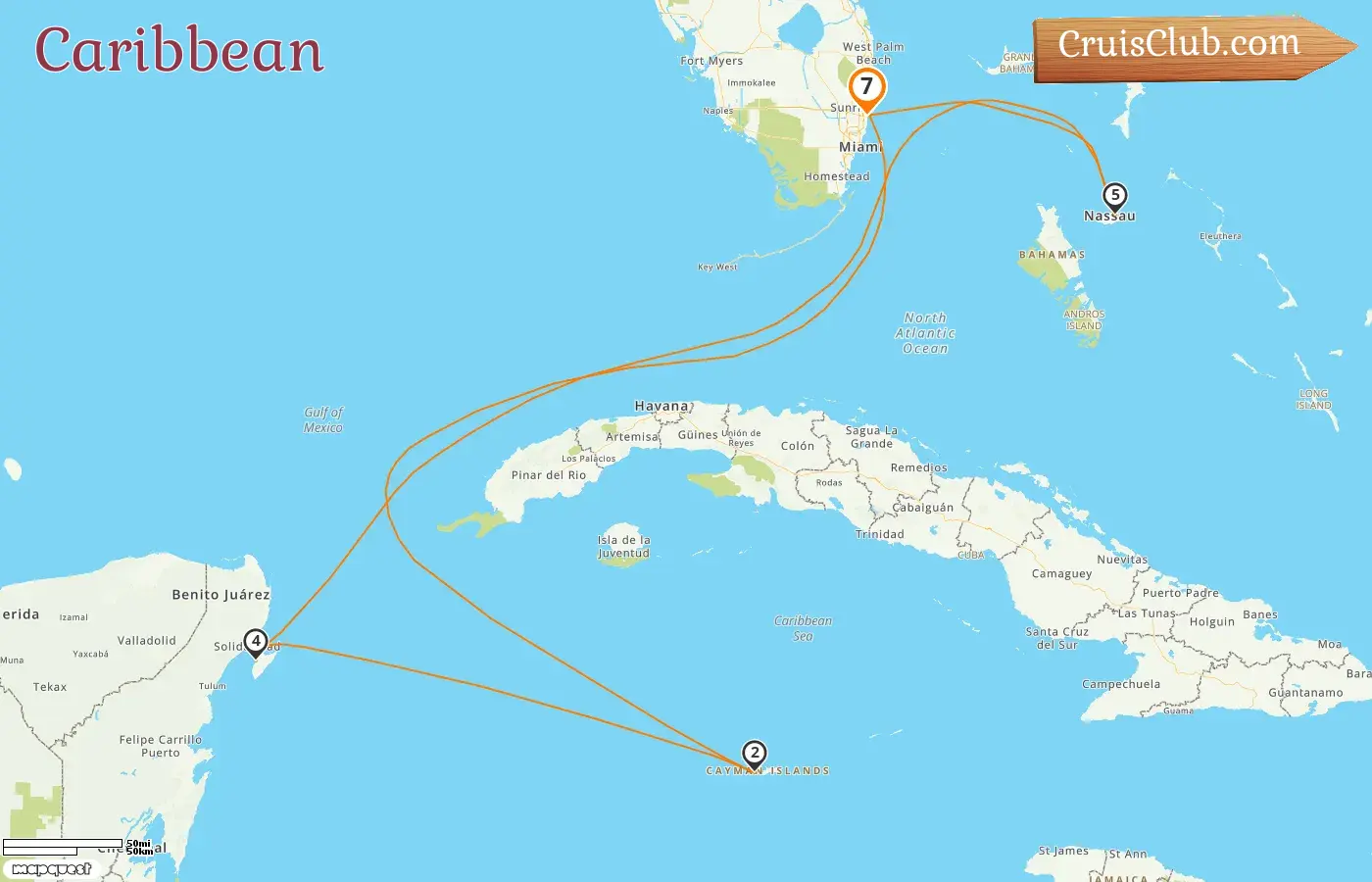 Caribbean cruise aboard Celebrity Reflection with visits to USA, Cayman Islands, Mexico, and Bahamas for 7 days