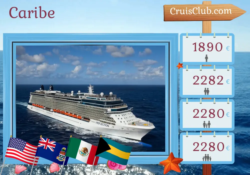 Cruzeiro no Caribe a partir de Fort Lauderdale a bordo do navio Celebrity Reflection com visitas aos EUA, Ilhas Cayman, México e Bahamas por 7 dias