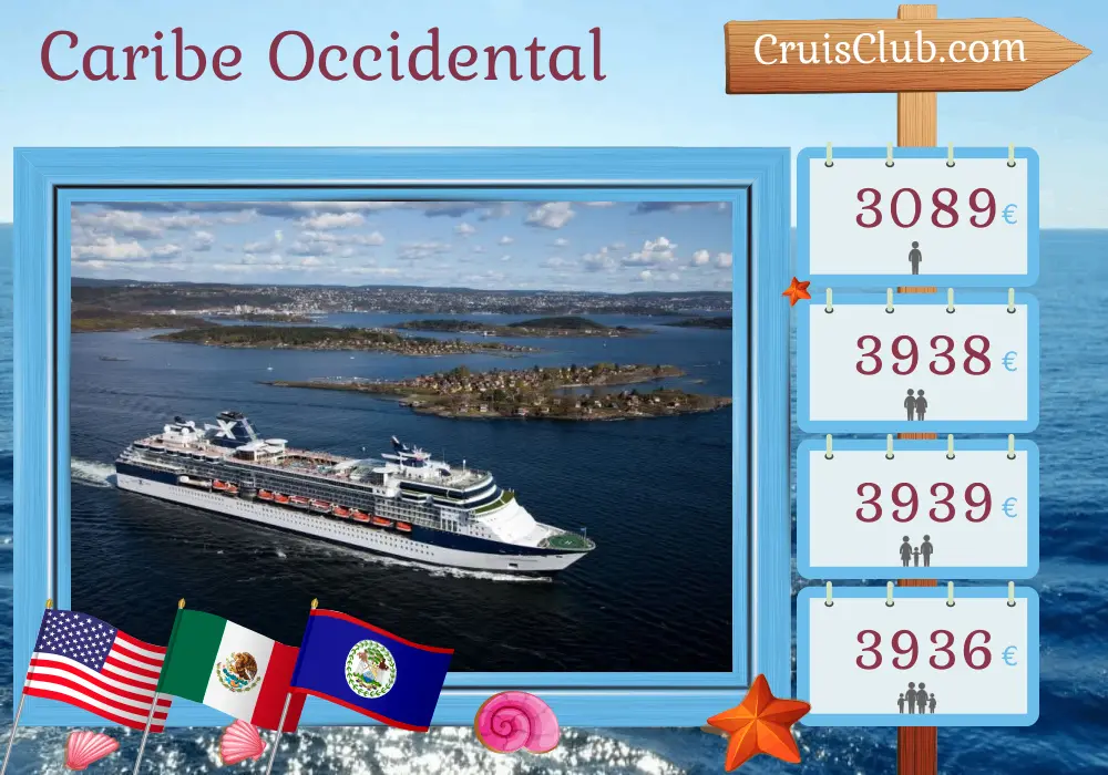 Crucero por el Caribe occidental desde Tampa a bordo del barco Celebrity Constellation con visitas a Estados Unidos, México y Belice durante 10 días