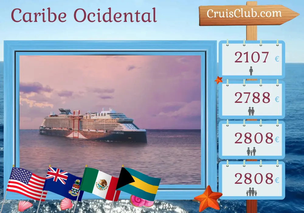 Cruzeiro no Caribe Ocidental saindo de Fort Lauderdale a bordo do navio Celebrity Beyond com visitas aos Estados Unidos, Ilhas Cayman, México e Bahamas por 7 dias