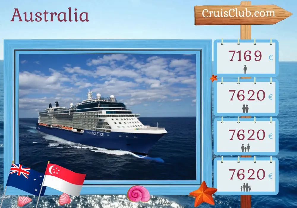 Crucero por Australia desde Sídney a Singapur a bordo del barco Celebrity Solstice con visitas a Australia, Indonesia y Singapur durante 16 días