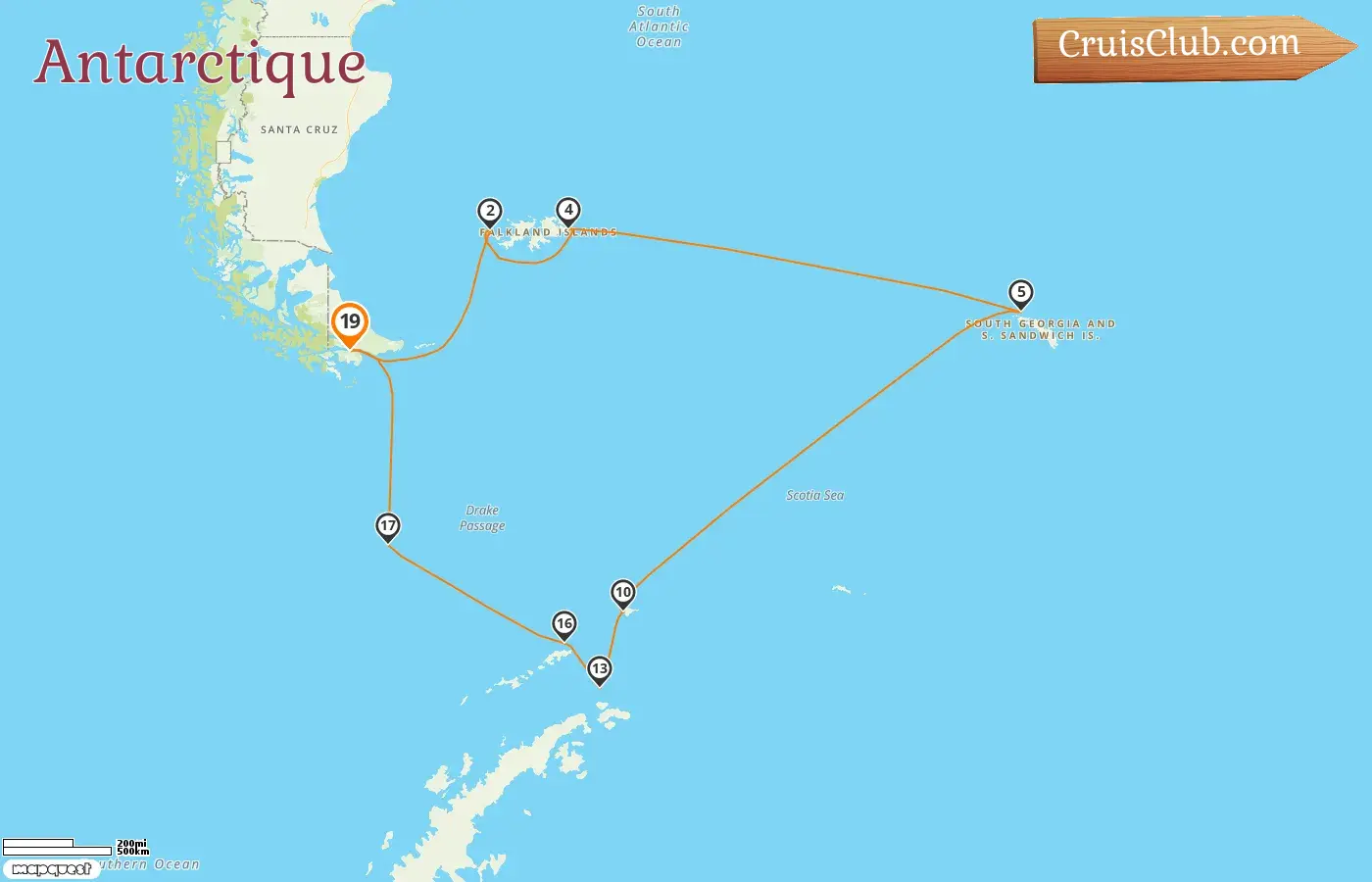 Croisière en Antarctique au départ de Puerto Williams à bord du navire Silver Cloud avec des escales au Chili et aux îles Falkland pendant 19 jours