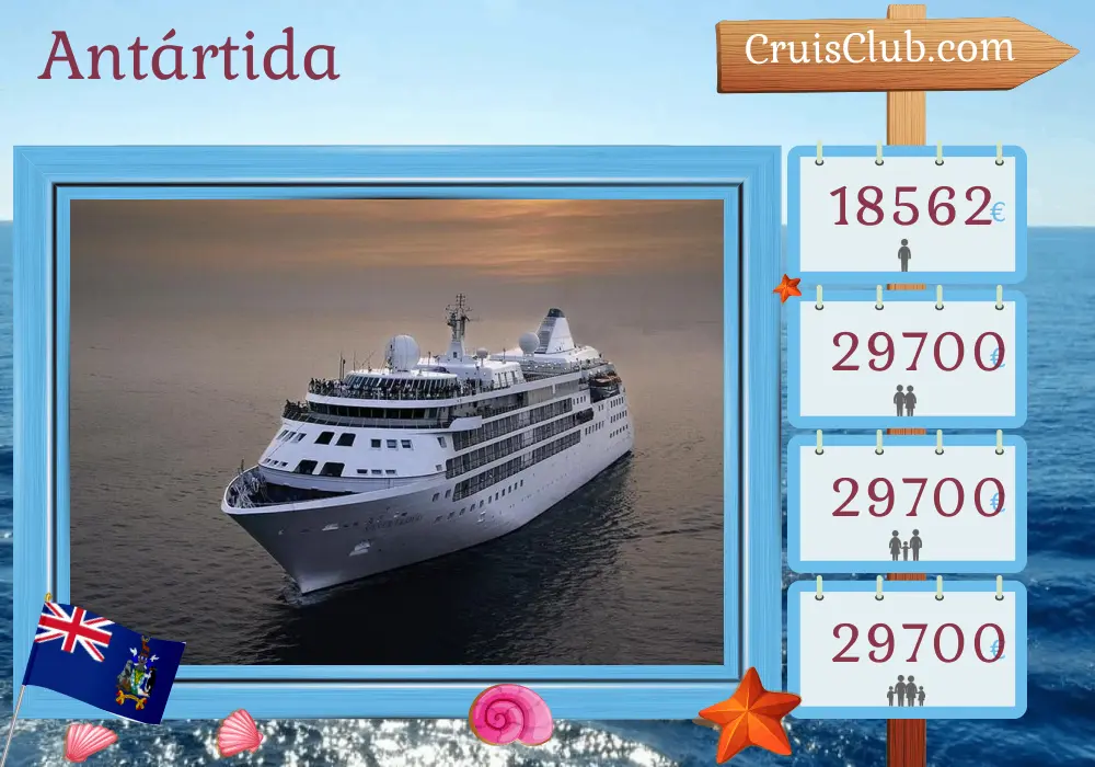 Cruzeiro na Antártida partindo de Puerto Williams a bordo do navio Silver Cloud com visitas ao Chile por 16 dias