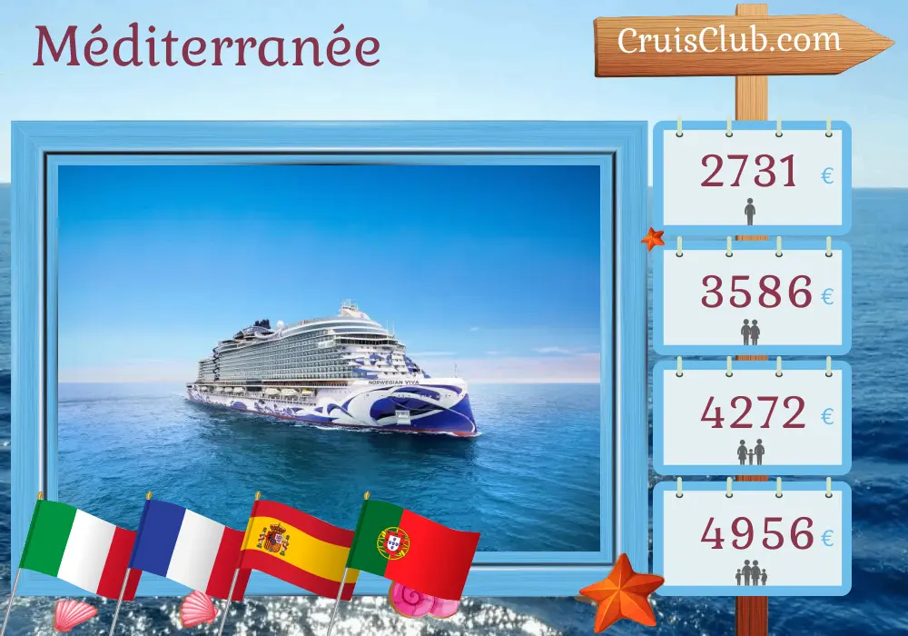 Croisière en Méditerranée de Civitavecchia à Lisbonne à bord du navire Norwegian Viva avec des visites en Italie, en France, en Espagne, à Gibraltar et au Portugal pendant 11 jours