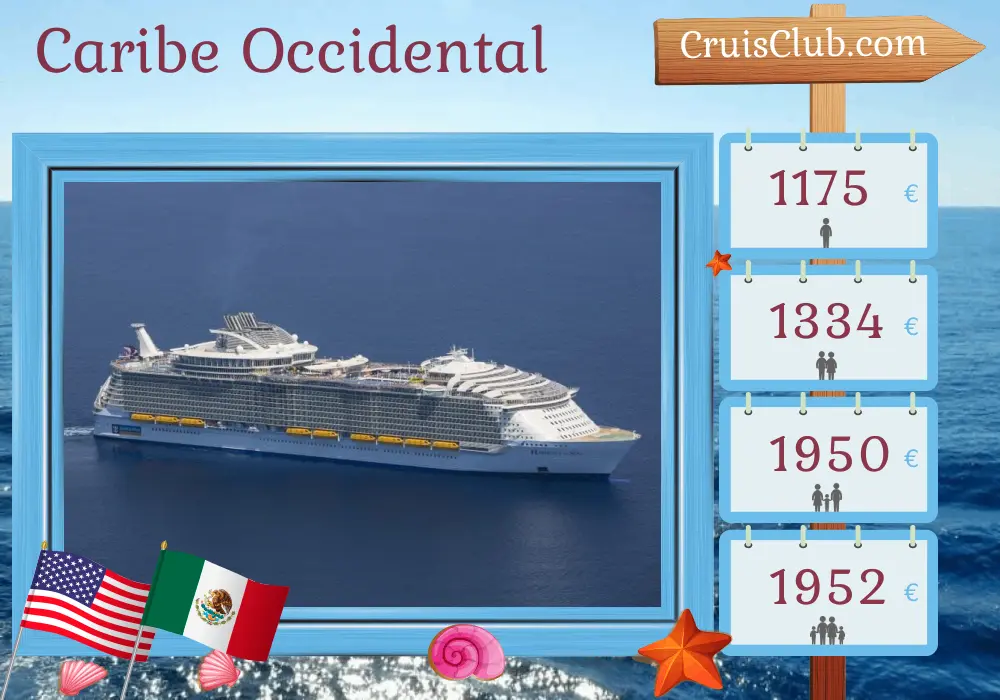 Crucero por el Caribe Occidental desde Galveston a bordo del barco Harmony of the Seas con visitas a Estados Unidos, Honduras y México durante 8 días