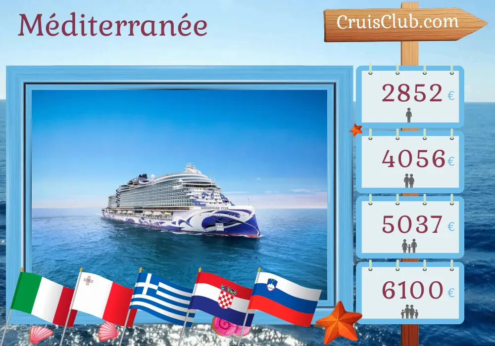 Croisière en Méditerranée de Civitavecchia à Trieste à bord du navire Norwegian Viva avec des visites en Italie, à Malte, en Grèce, en Croatie et en Slovénie pendant 11 jours