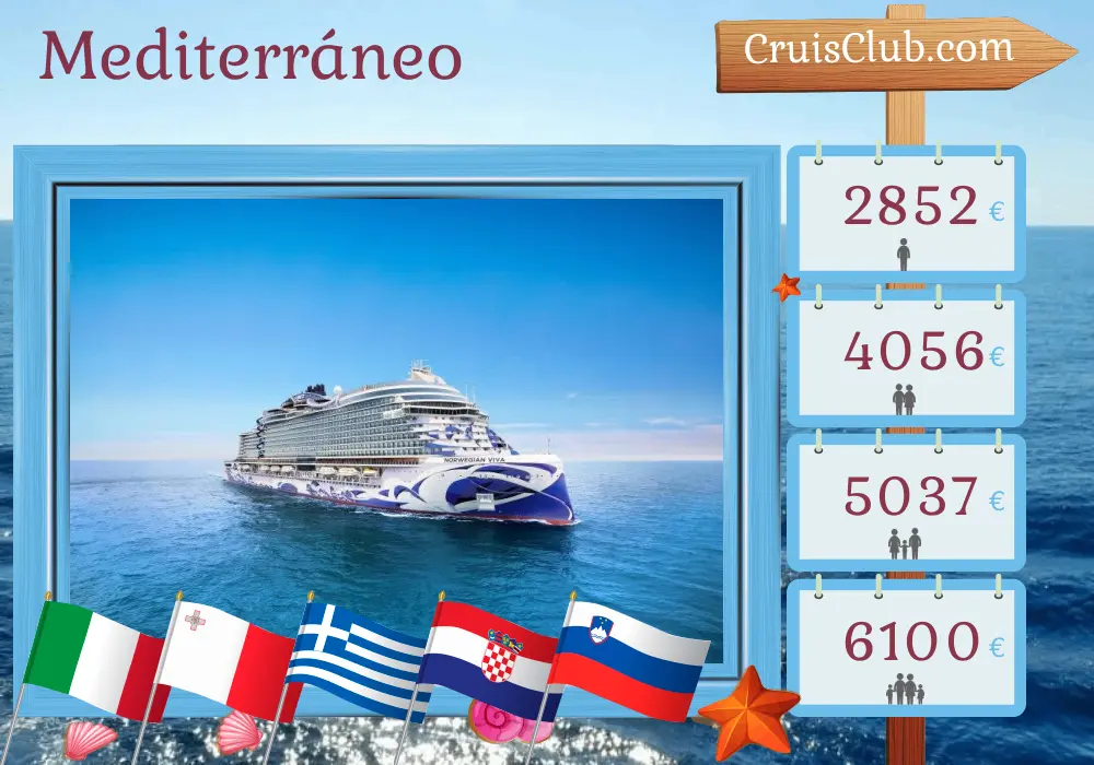 Crucero por el Mediterráneo desde Civitavecchia a Trieste a bordo del barco Norwegian Viva con visitas a Italia, Malta, Grecia, Croacia y Eslovenia durante 11 días