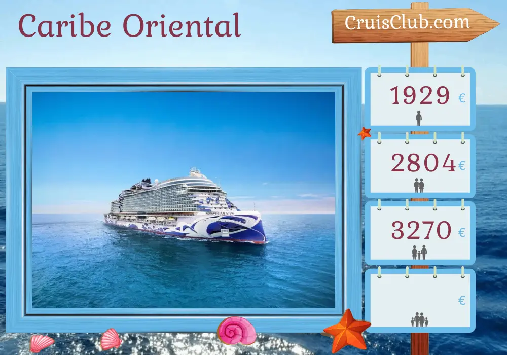 Cruzeiro no Caribe Oriental de San Juan a bordo do navio Norwegian Viva, visitando Porto Rico, Ilhas Virgens Britânicas, Santa Lúcia e Barbados por 8 dias