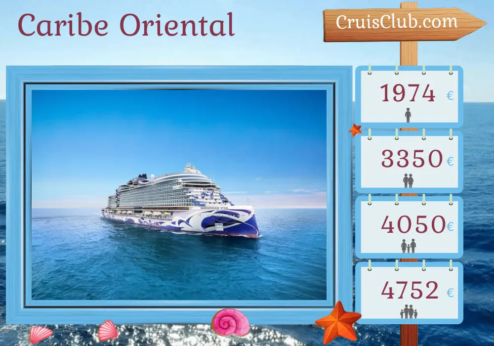 Crucero por el este del Caribe desde San Juan a bordo del barco Norwegian Viva con visitas a Puerto Rico, Islas Vírgenes Británicas, Barbados y Santa Lucía durante 8 días